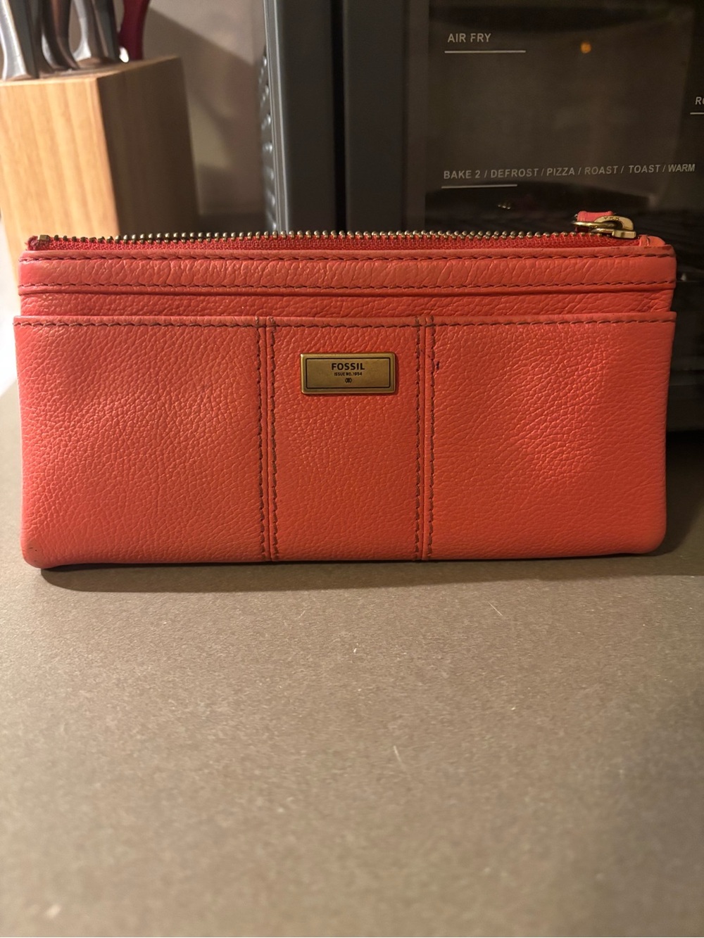 Fossil Coral Pink Leather Zip Wallet
